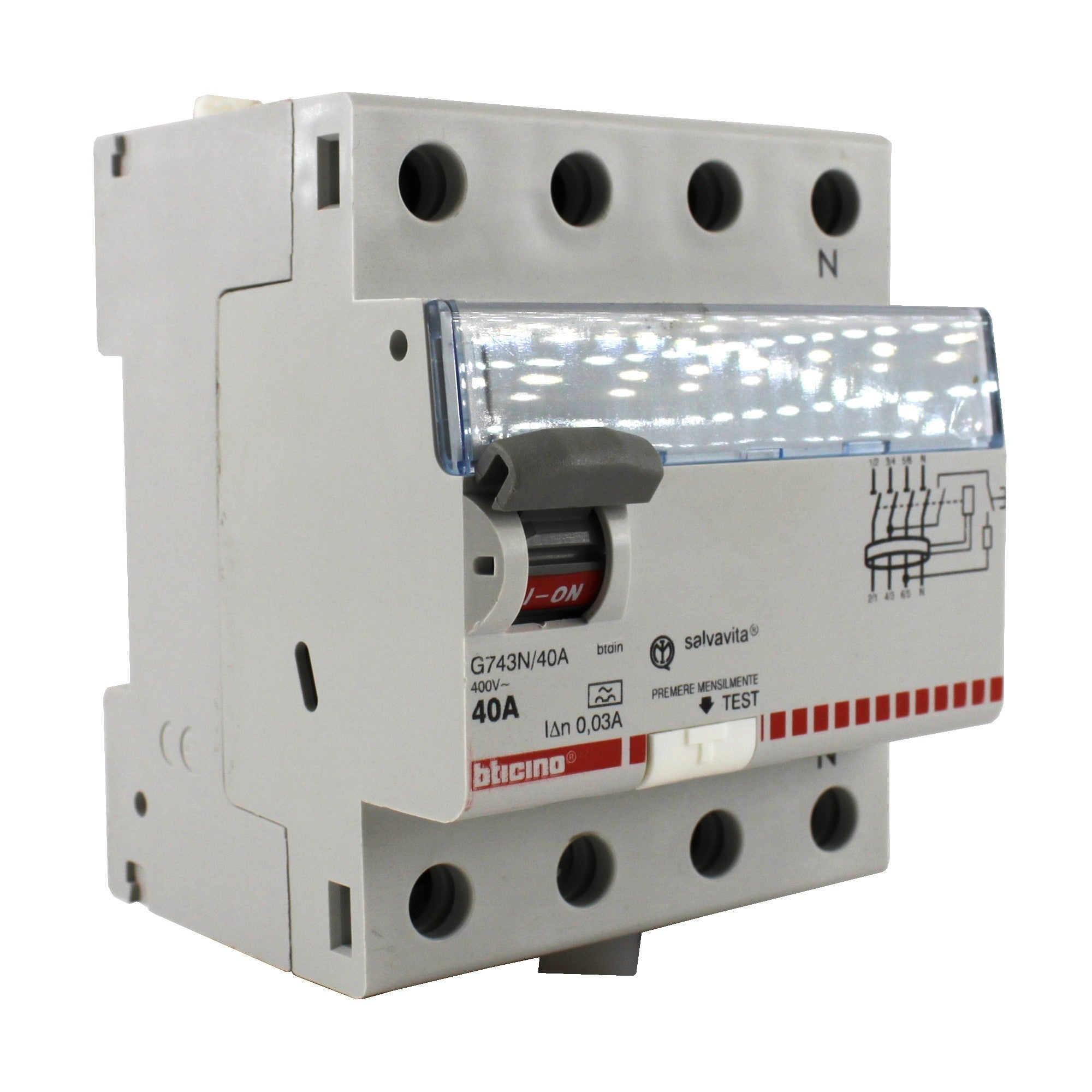 Differenziale puro 0,03A 4 moduli classe A 40A Bticino