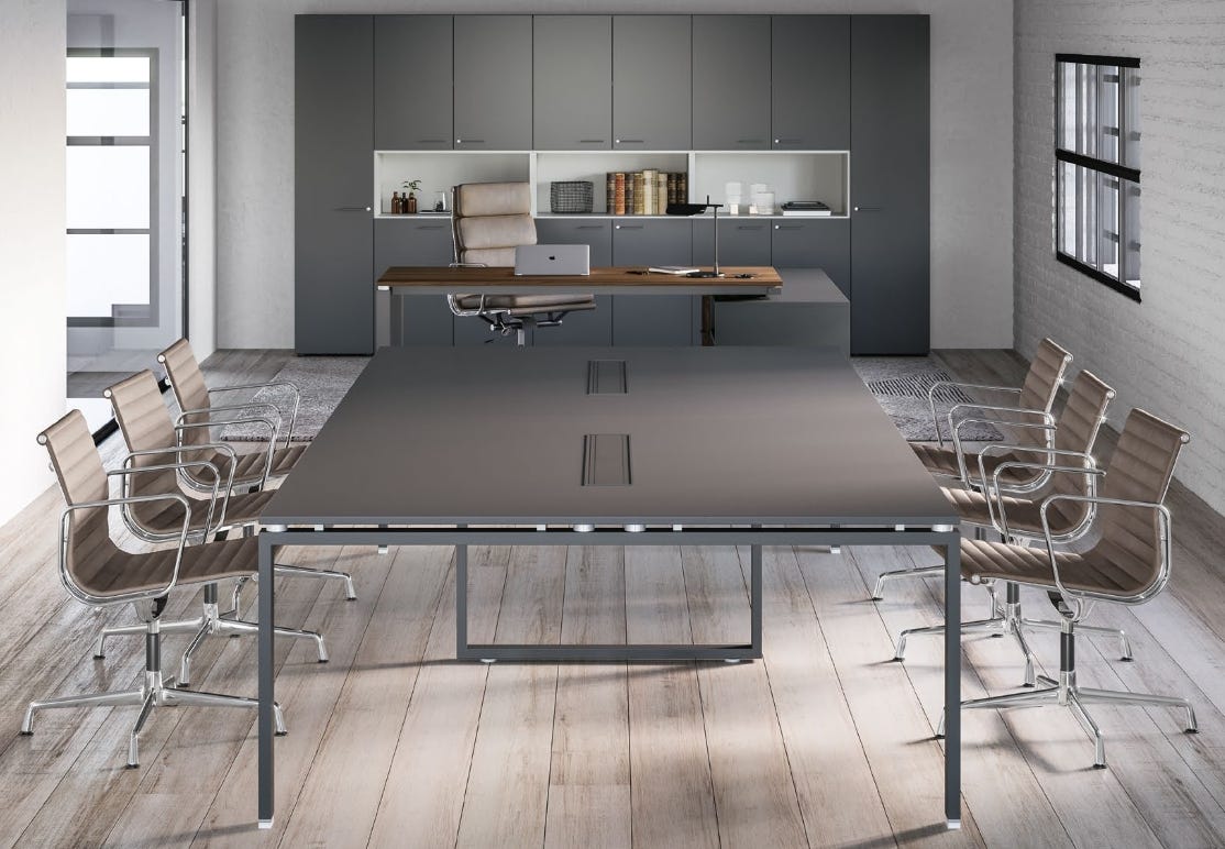 Doppio tavolo riunione con gambe a cavalletto in metallo e piano in melaminico cm. 280/320/360 x164x73h