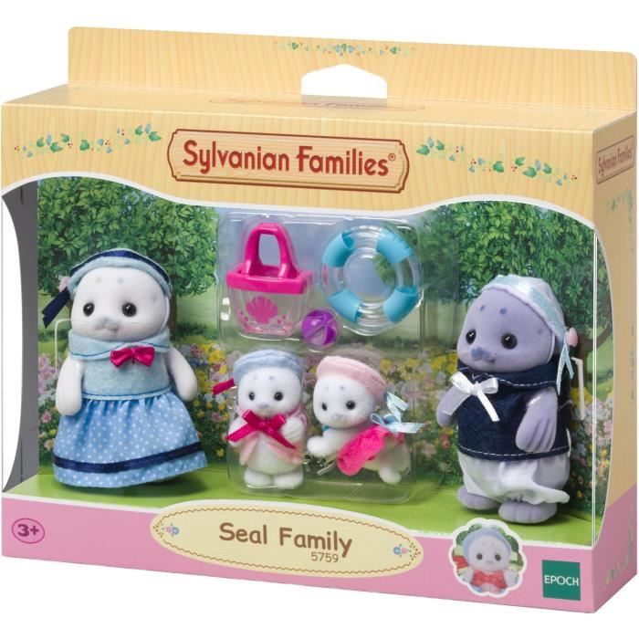Image of Famiglia Articolata - SYLVANIAN FAMILIES - Famiglia Foche - 4 Personaggi e Accessori da Spiaggia