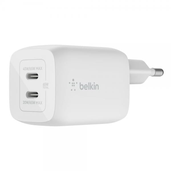 Image of Belkin WCH013vfWH Computer portatile, Smartphone, Tablet Bianco AC Ricarica rapida Interno (BELKIN 65W DUAL USB C GAN - CHARGER UNIVERSAL)