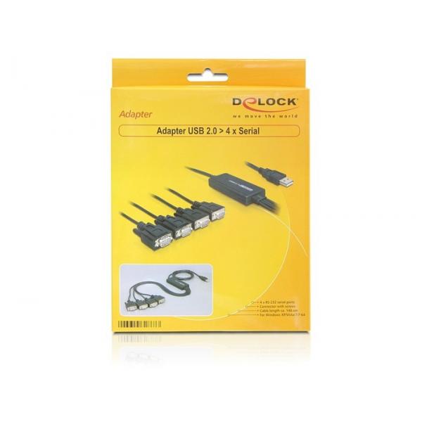 Image of DeLOCK 61887 cavo seriale Nero 1,4 m USB tipo A DB-9 (Delock USB 2.0 > 4 x Serial Adapter -)
