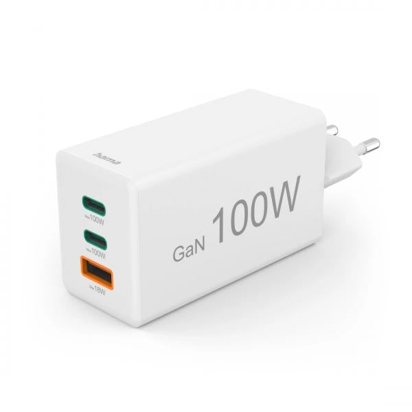 Image of Hama 00201997 Caricabatterie per dispositivi mobili Computer portatile, Smartphone, Tablet Bianco AC Ricarica rapida Interno (HAMA Chager 2x USB-C 1x USB-A GaN 100W)