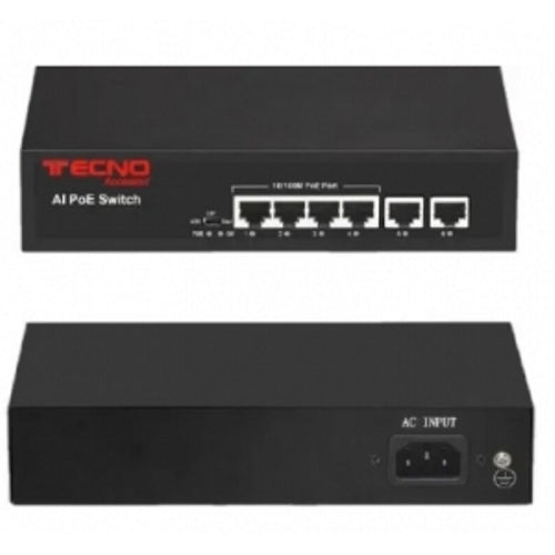 Hub switch tecno tc-p4eh2eh - 4 porte poe+ - 10/100 +2 uplink - vlan