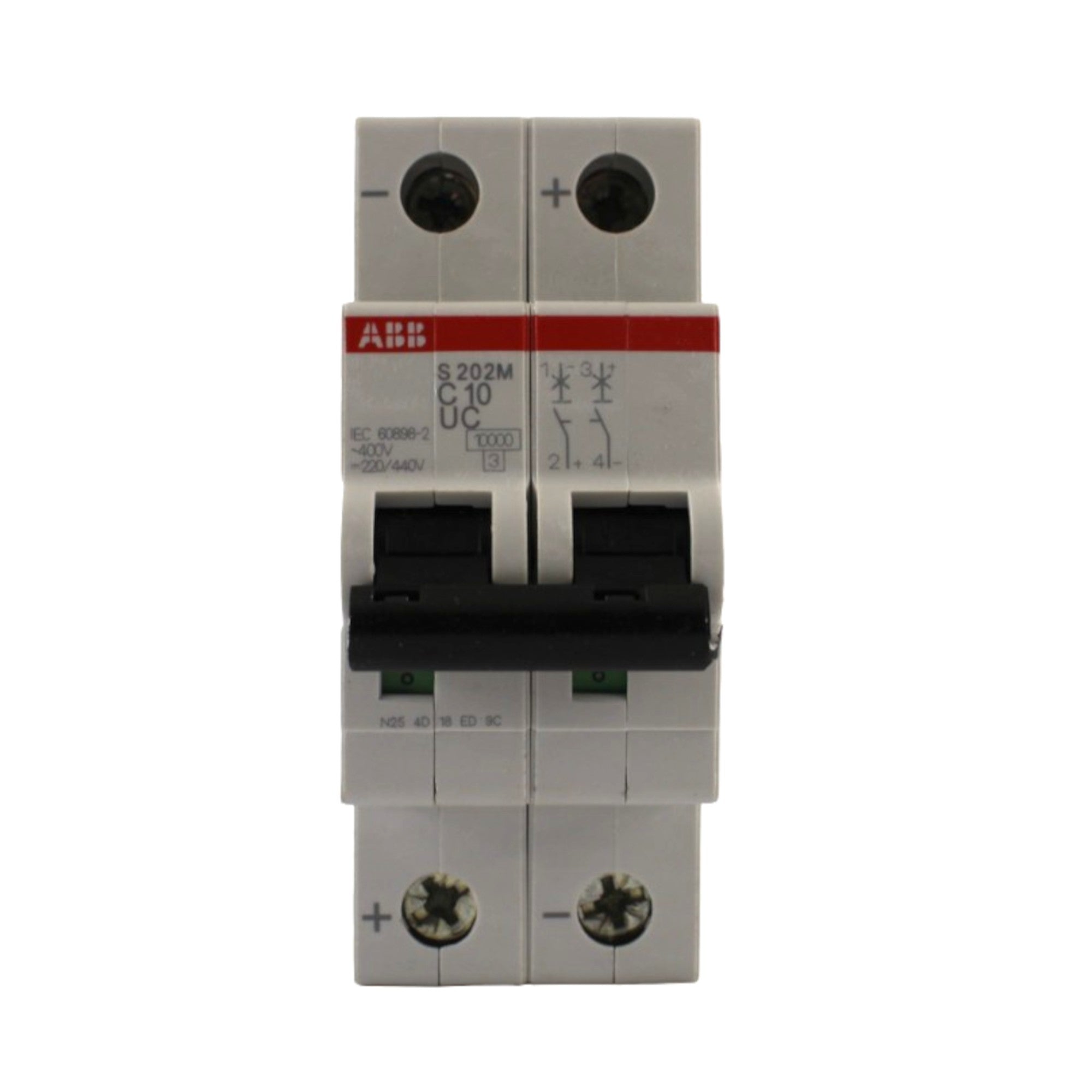 Interruttore magnetotermico 2 poli 2 moduli 10kA curva C 10A ABB