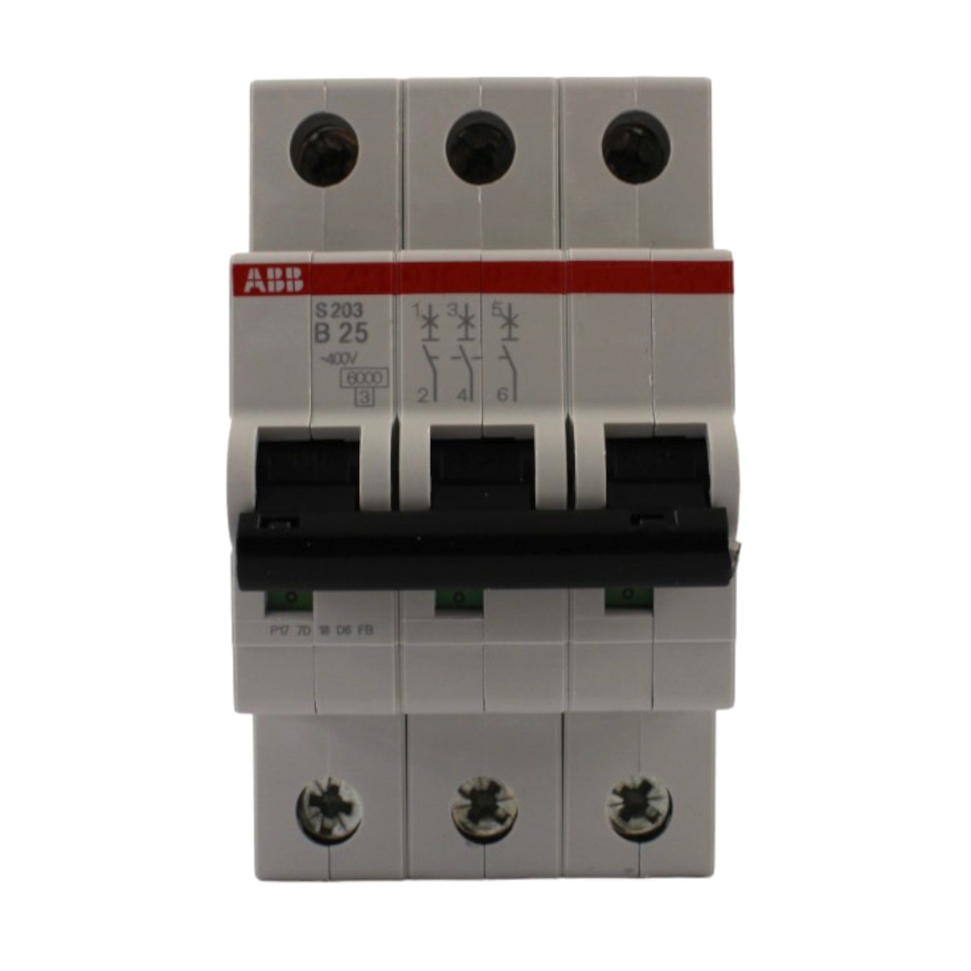 Interruttore magnetotermico 3 poli 3 moduli 6kA curva B 25A ABB