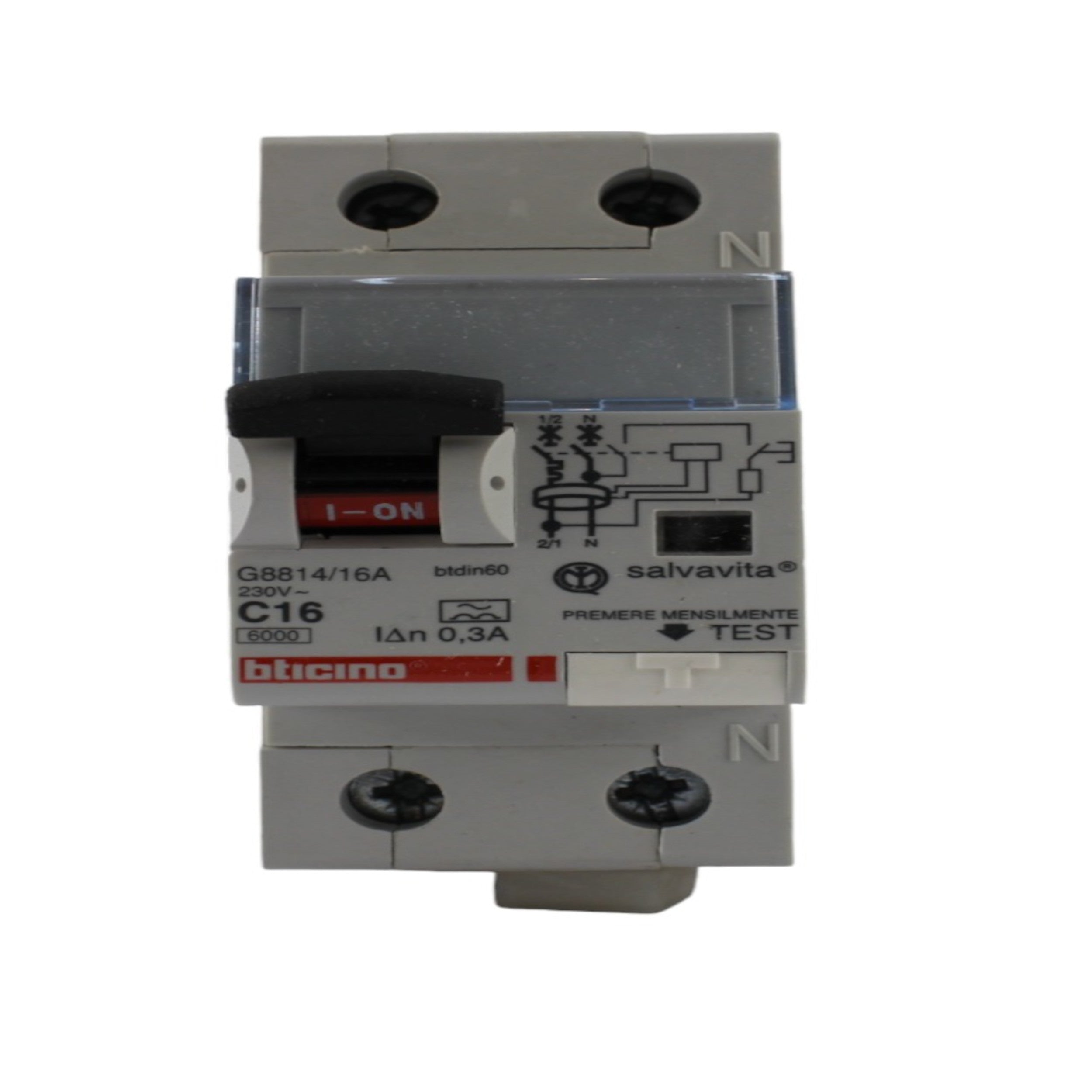 Interruttore magnetotermico differenziale CLASSE A 1P+N 0,30 16A Bticino