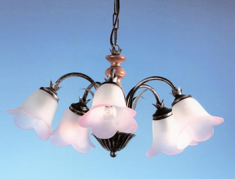 Image of LAMPADARIO FASCINO A 5 LUCI FERRO BATTUTO LANTERNA APPLIQUE LAMPIONE LAMPADE