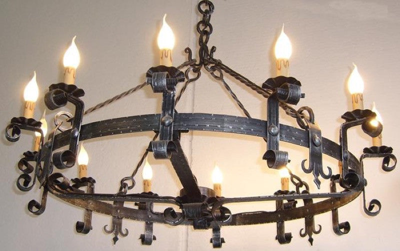 Image of LAMPADARIO FORGIA 12 LUCI IN FERRO BATTUTO LANTERNA APPLIQUE LAMPIONE LAMPADE