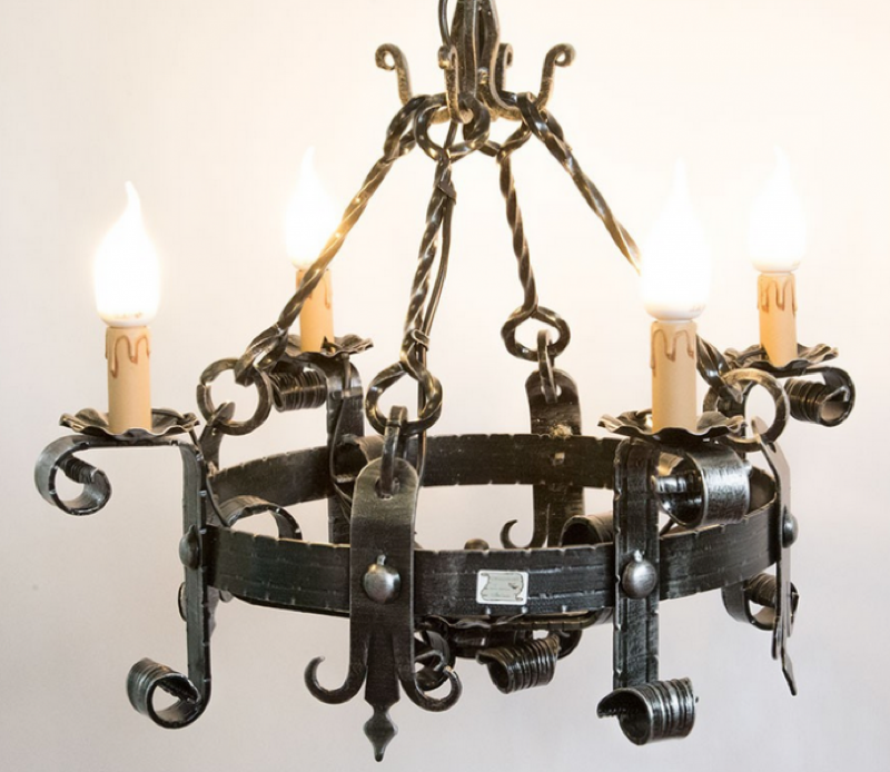 Image of LAMPADARIO FORGIA 4 LUCI FERRO BATTUTO LAMPADE LAMPIONE APPLIQUE LANTERNA