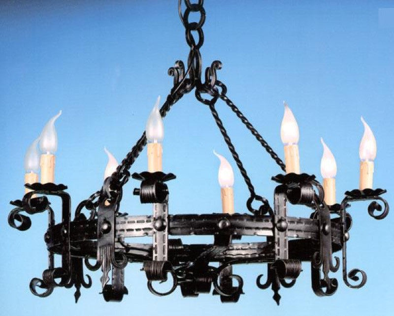 Image of LAMPADARIO FORGIA 8 LUCI FERRO BATTUTO LAMPADE LAMPIONE APPLIQUE LANTERNA