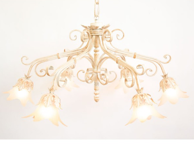 Image of LAMPADARIO PARIS 6 LUCI IN FERRO BATTUTO CRUCCOLINI LANTERNE LAMPADE AVORIO