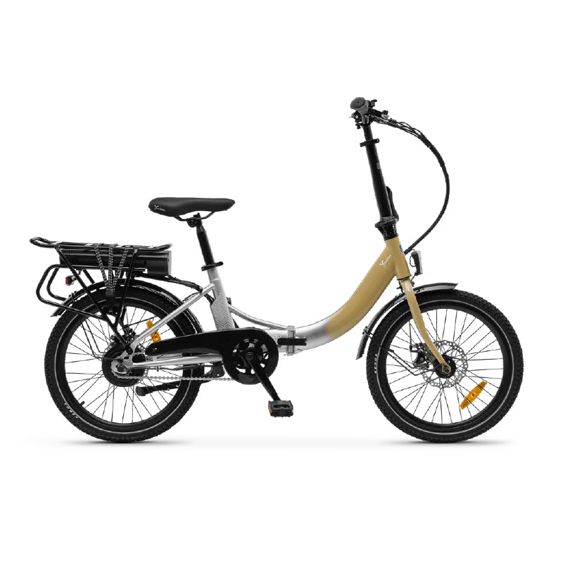 Image of LANCIA Y BRIO (LN-BI-220004 ) FOLDING CITY E-BIKE (SILVER/GOLD) - BICICLETTA ELETTRICA - RUOTE 20""X1.95"" Kenda - MOTORE BAFANG 250W 36V - BATTERIA 36V 7.8AH - SUPERLEGGERA - AUTONOMIA FINO AD 60KM