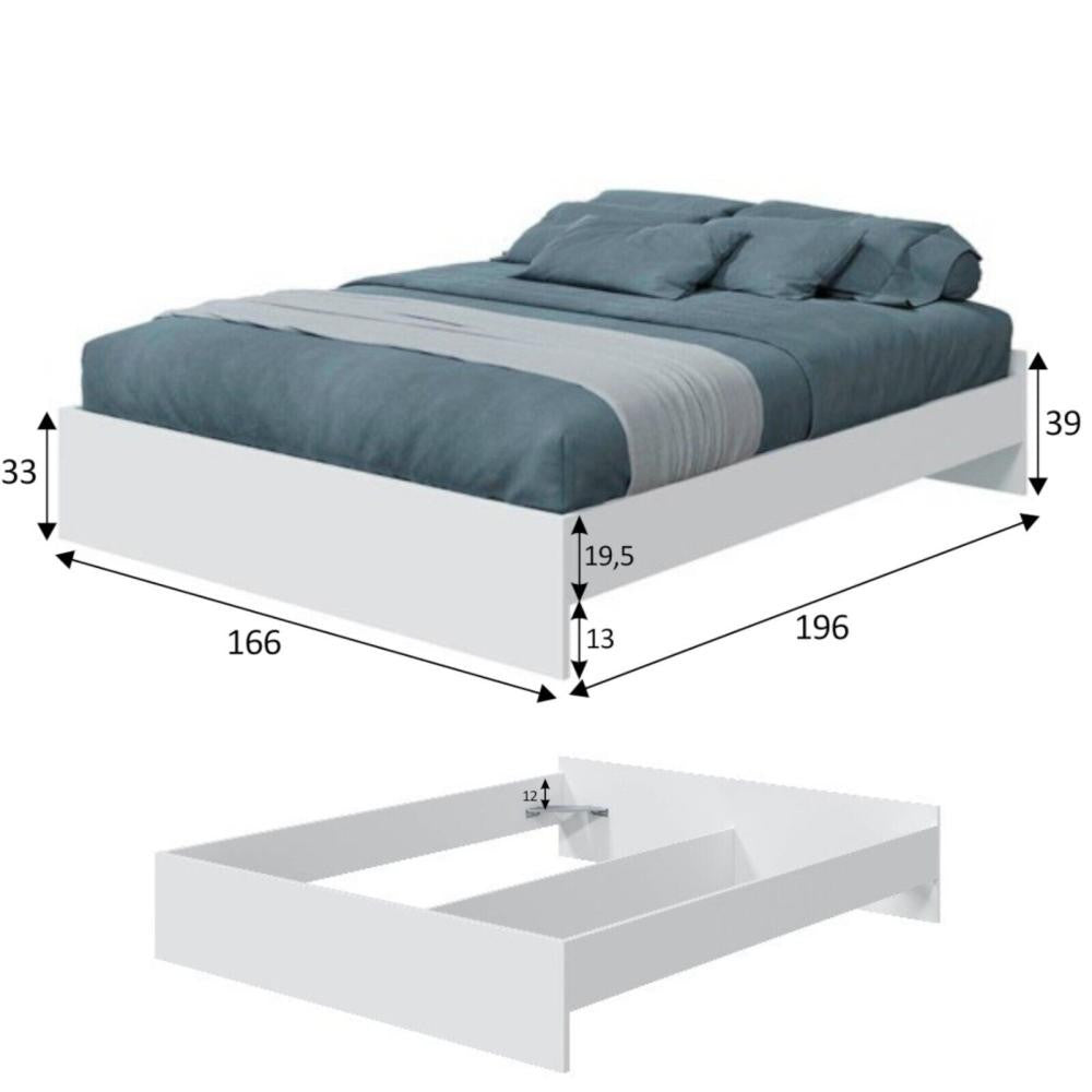 Letto Matrimoniale In Legno Bianco ARTIK cm.196x166x39 Giroletto Bordi 18-22mm