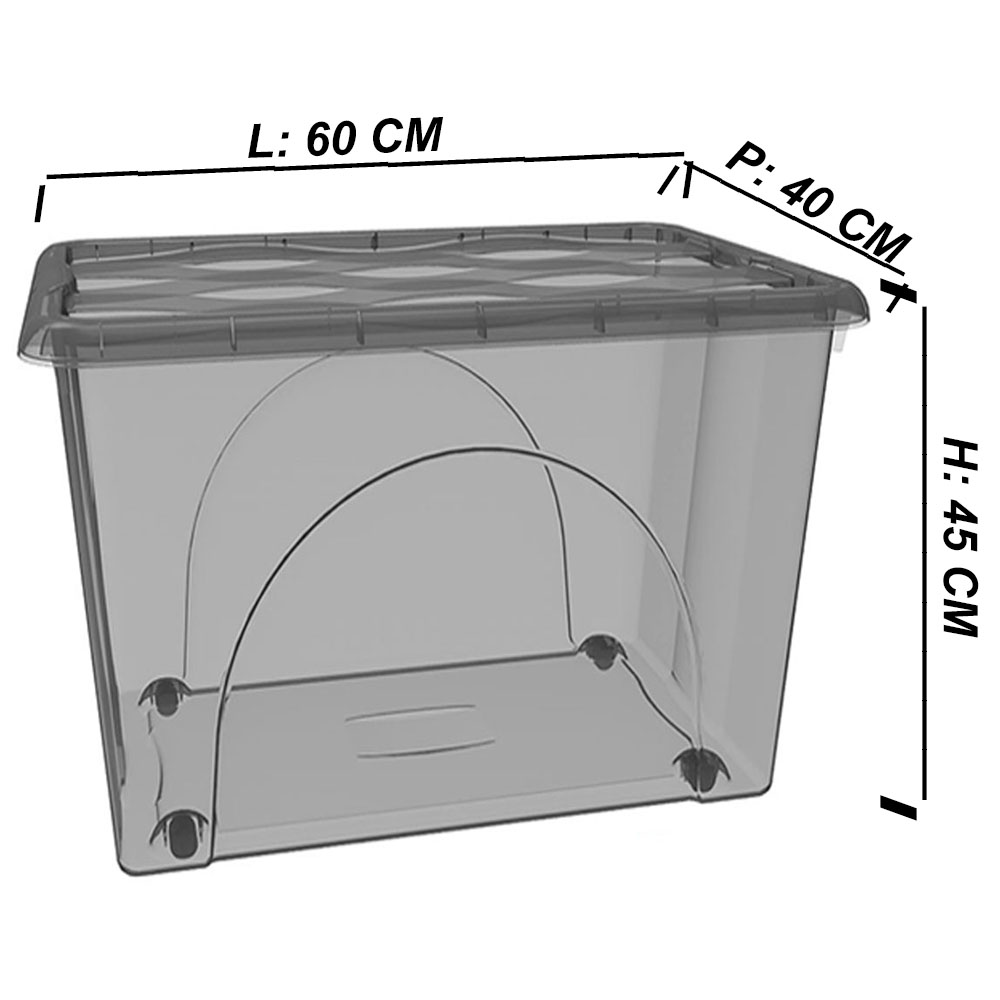 2 bauli STORAGE 80LT Scatole cassa Multiuso Grande cm 60x40x45 Box Portaoggetti Contenitore Organizer Salvaspazio con Coperchio fume 4 Ruote Sovrapponibile organizzazione cesta indumenti Casa Bagno