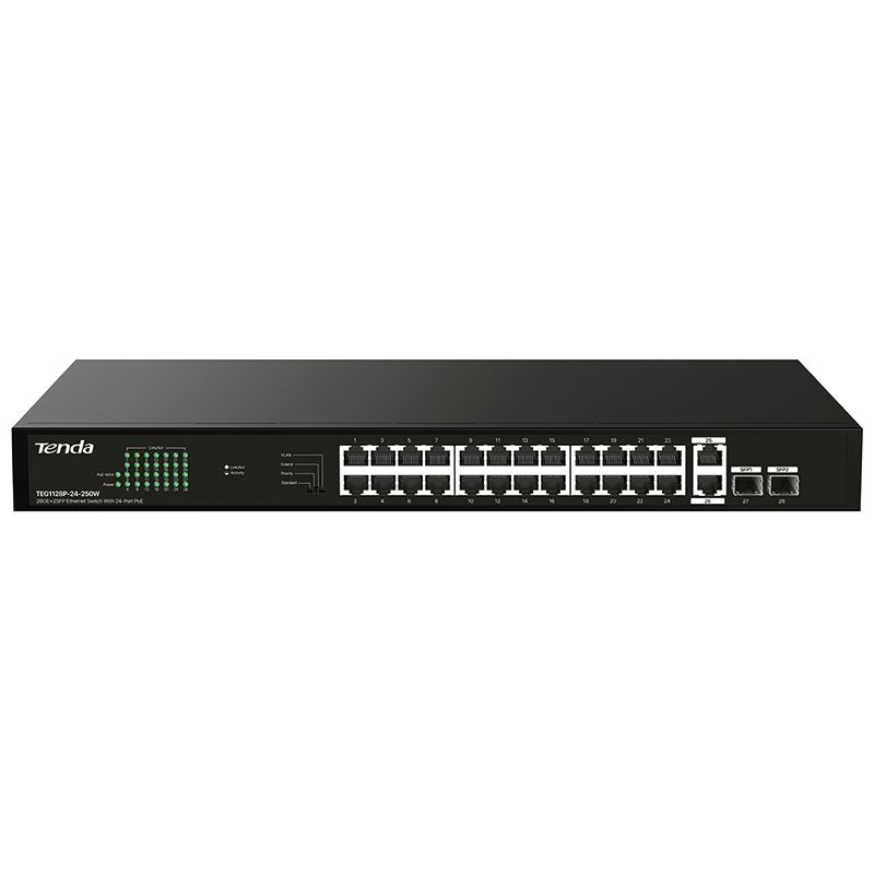 Switch di rete Tenda TEG1128P-24-250W - PoE Switch Gigabit, 28 Porte 10/100/1000 Mbps (24P +2P +2SFP) 24 Porte PoE 250W - 26GE+2SFP