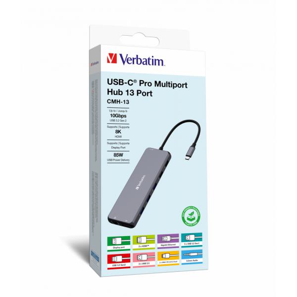 Image of Verbatim CMH-13 USB tipo-C 10000 Mbit/s Argento (Verbatim USB-C Mport Hub 13 Port CMH-13)