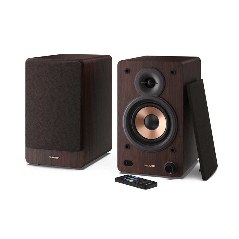 Image of SHARP CP-SS30(BR) - ALTOPARLANTI ATTIVI DA DESKTOP - 60W RMS - CHASSIS LEGNO - bluTOOTH 5.0 - USB - BROWN