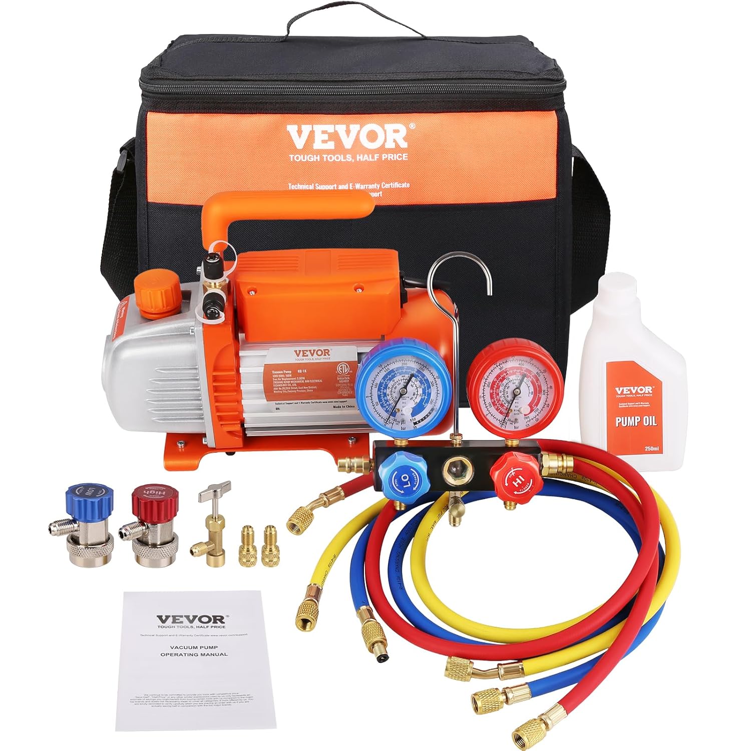 Image of Kit Pompa a Vuoto Monostadio per Aria Condizionata di Automobili 150W Pressione tra 55-276 Bar, Kit Pompa Vuoto 100 L/min per Riparazione di Condizionatore Frigo Refrigeranti HVAC
