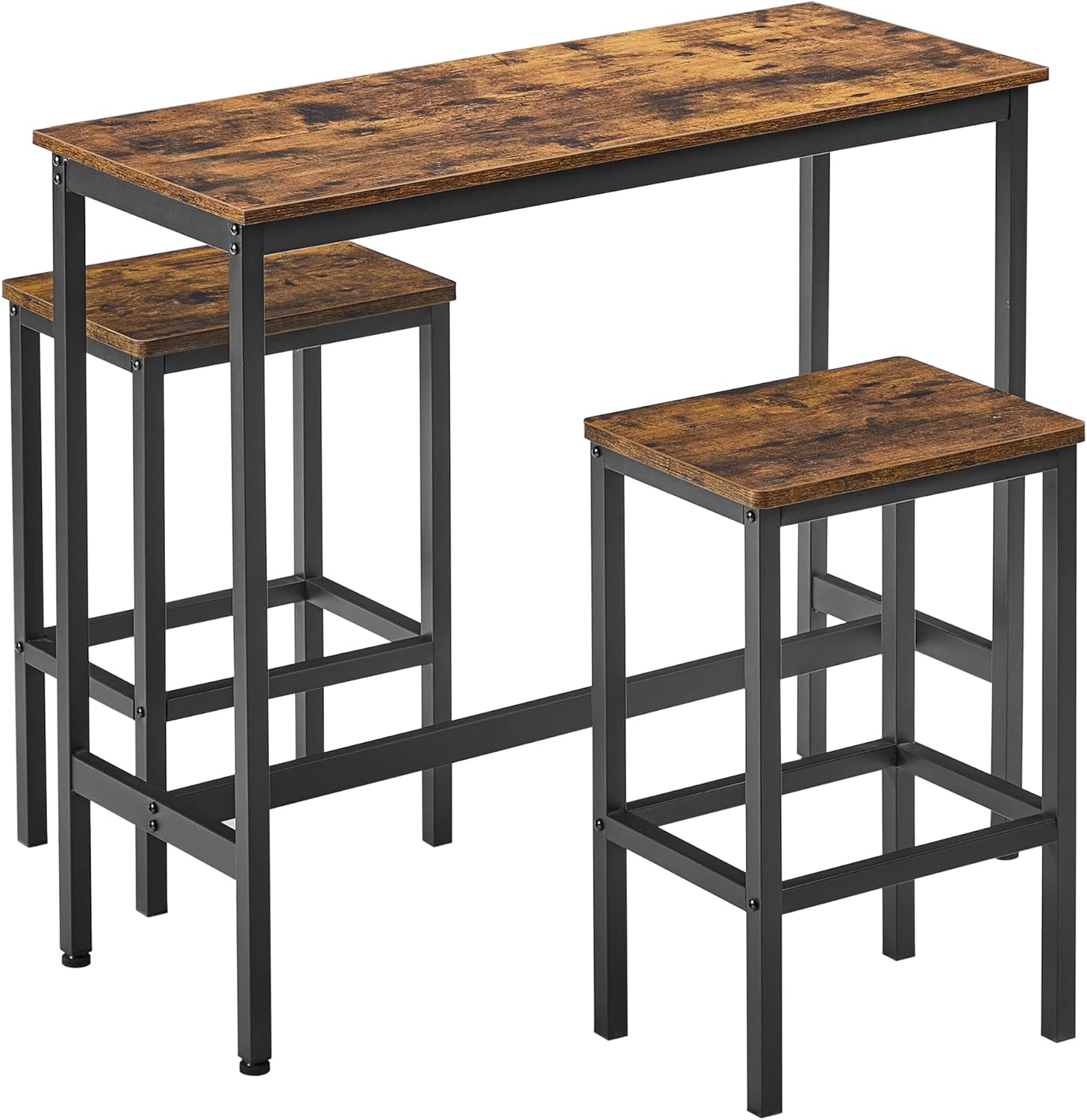 Image of Tavolo Alto, Set di Tavolo e Sgabelli da Bar, Tavolo da Colazione con Set di 2 Sgabelli, Struttura in Acciaio Industriale, Marrone Vintage e Nero Inchiostro