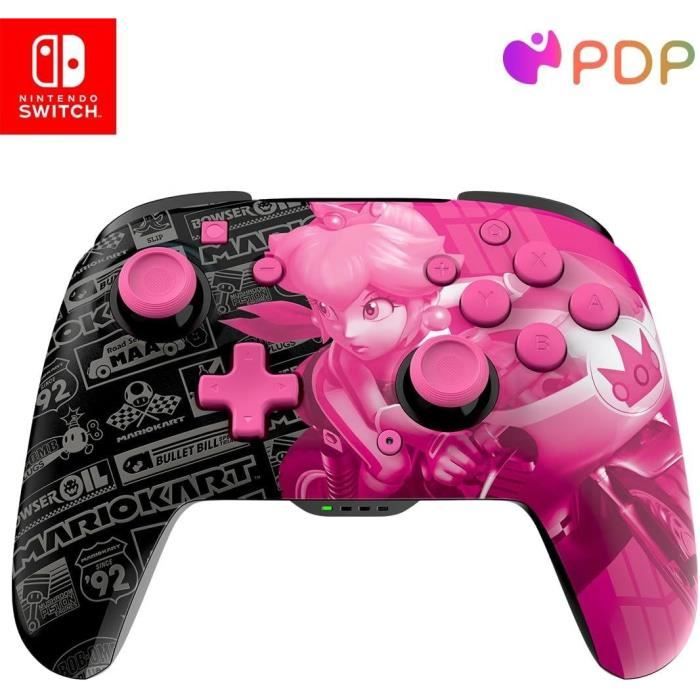 PDP - Controller wireless Glow per Nintendo Switch e Switch OLED - Grand Prix Peach - Nero e rosa