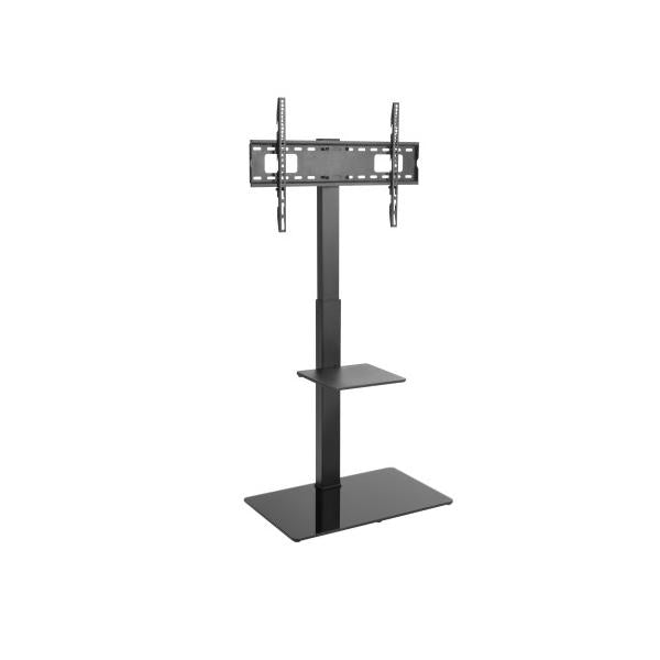 Supporto TV Staffa TV Stand da pavimento, orientabile, per grandi TV - Max 70'' con Ripiano e base in vetro temperato nero - max 40 kg