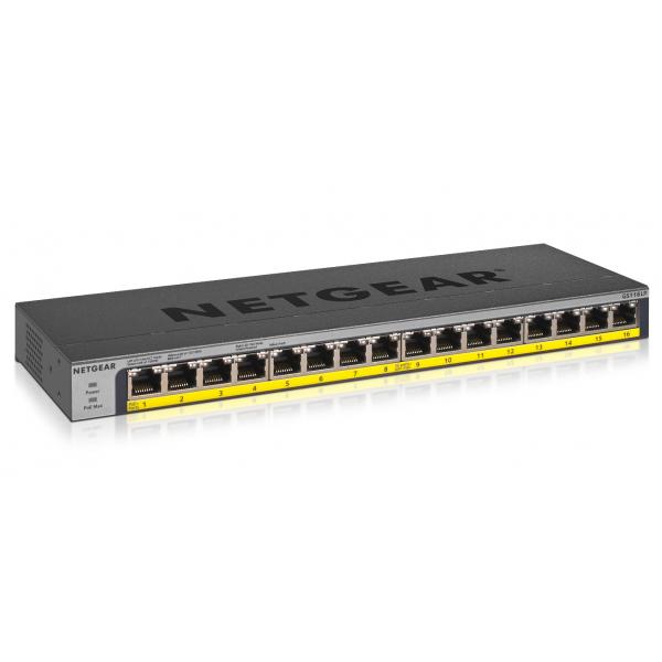 Switch di rete Netgear - PoE+ 16 porte Unmanaged GS116LP - switch Ethernet Gigabit con 16 PoE+ a 76 W (FlexPoE)