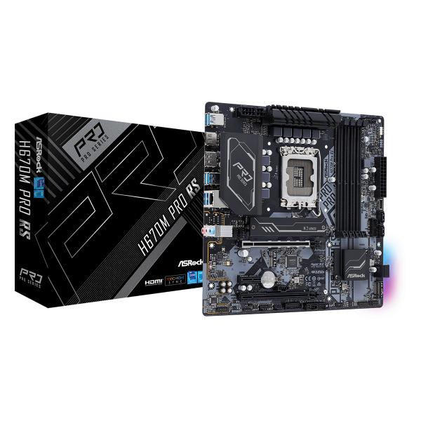 Image of Scheda madre AsRock H670M Pro RS - Supporto processori Intel Socket 1700 12th Gen Intel Core - Ram 4x DDR4 - Hdmi, DisplayPort - RAID 0,1,5,10 - 8x Usb3.2 / 2x Usb2.0 - GLan - Audio HD - Micro-ATX