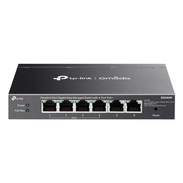 Image of TP-Link Omada ES206GP switch di rete Gestito Gigabit Ethernet [10/100/1000] Supporto Power over Ethernet [PoE] Nero (TP-LINK OMADA 6PT GB EMAN SWT 4PT POE+)