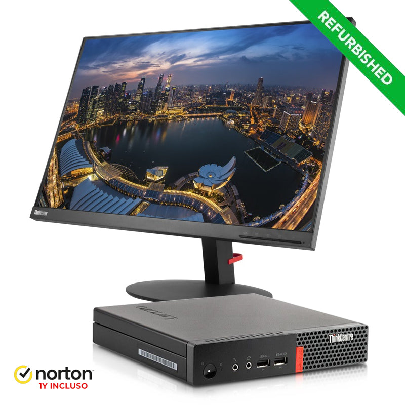 RINOVO RNBUNDLE46 - LENOVO TONY M710q - CPU INTEL i5 7 GEN - RAM 8GB - SSD 256GB - WIN 11 + NORTON + MONITOR LENOVO 24'''' Grade A - Garanzia 1 anno