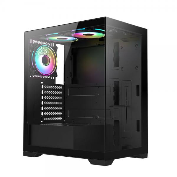 Image of VIDA VETRO-BLK computer case Tower Nero (Vida Vetro nero ARGB Gaming Case w/ Glass Front & Side, ATX, 3x ARGB PWM Fans, 6-Port ARGB Fan Hub & Remote Control)