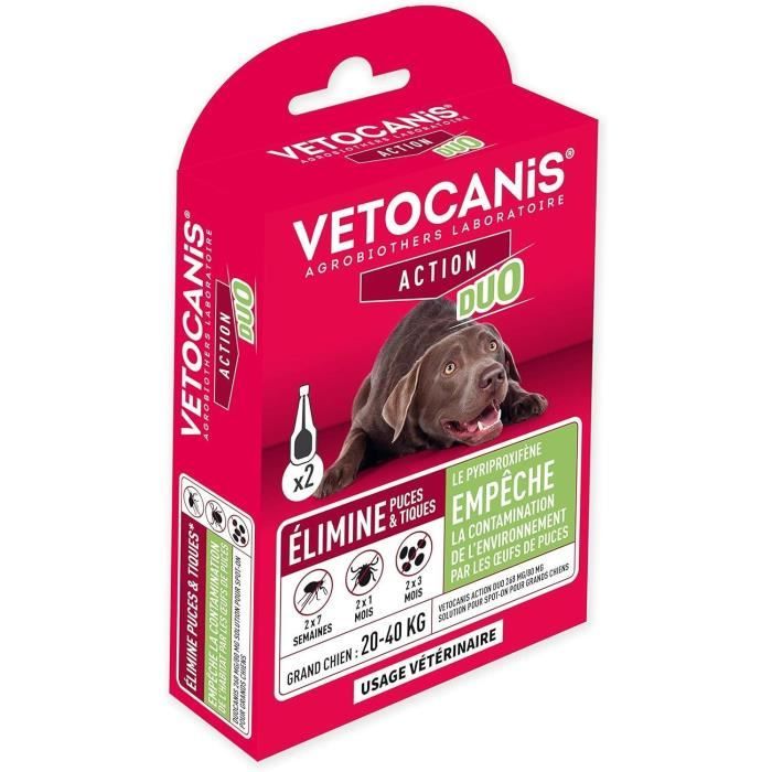 VETOCANIS Pipette Action Duo Spot on - Repellente per pulci e zecche per cani di grossa taglia - Set di 2 pipette