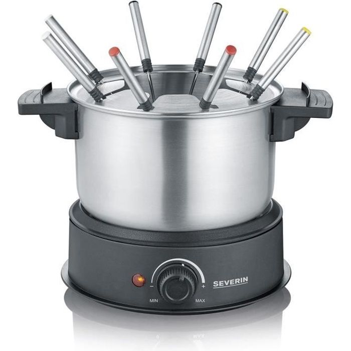 Image of SEVERIN FO2473 Fonduta elettrica 8 persone con pentola in acciaio inox estraibile, Incluso: Paraspruzzi e 8 forchette