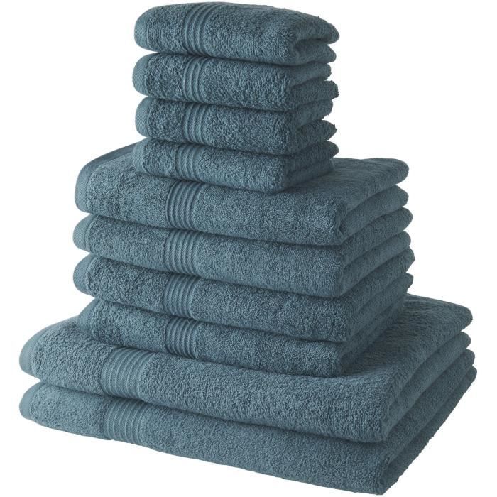 Image of Set 4 Asciugamani Bagno TODAY 30x50 + 4 Asciugamani Bagno 50x90 + 2 Lenzuola Bagno 70x130 cm 100% Cotone - Pavone