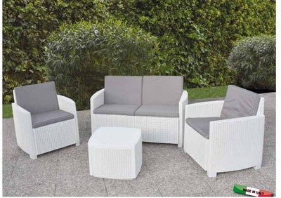 Image of SALOTTO IN RESINA BIANCO NINFEA POLTRONE E DIVANO SET ARrossoO GIARDINO