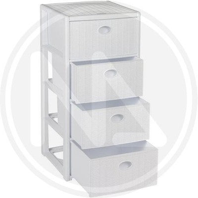 CASSETTIERA 4 CASSETTI FINITURA RATTAN BIANCO CM. 40X40X80H