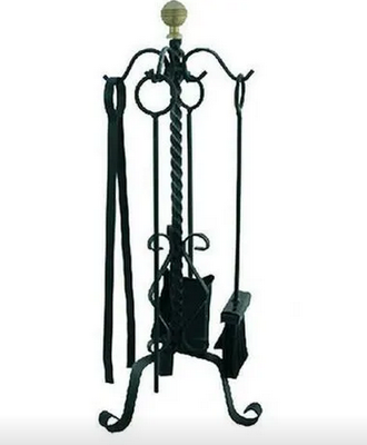 ATTREZZI PER CAMINI SET COMPLETO CAMINO 4 PEZZI RITORTO CM. 70 IN FERRO BATTUTO