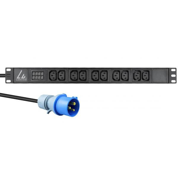 Image of Lanview LVR-3MIEC-AMP-10C13 unit di distribuzione dell'energia [PDU] 10 presa[e] AC 1U Nero (19'' rack mount power strip, - 1U, 16A with 10 x C13 socket, - AMP meter and 3m power cord and IEC 60309 16A plug - Warranty: 60M)