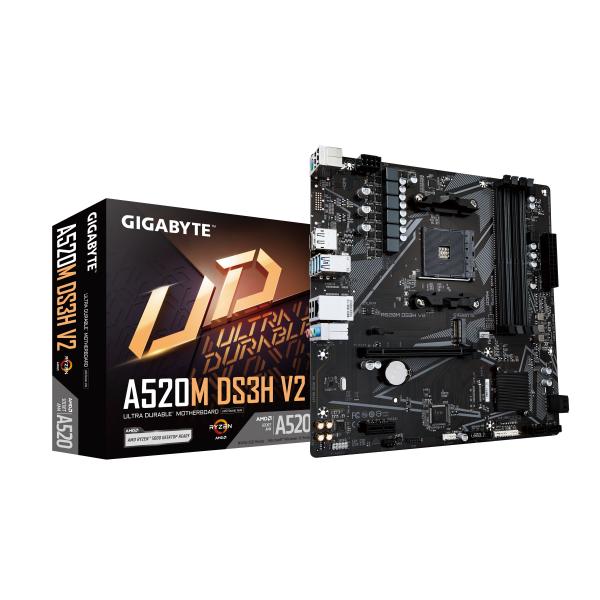 Scheda madre Gigabyte A520M DS3H V2 - Supporta CPU AMD Ryzen serie 5000 AM4, fino a 4733 MHz DDR4 (OC), PCIe 3.0 x16, GbE LAN, USB 3.2 Gen 1, AMD, Soc