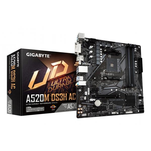 Gigabyte A520M DS3H AC - 1.X - scheda madre - micro ATX - Socket AM4 - Chipset AMD A520 - USB 3.2 Gen 1 - Gigabit LAN, Wi-Fi, Bluetooth - grafica inte
