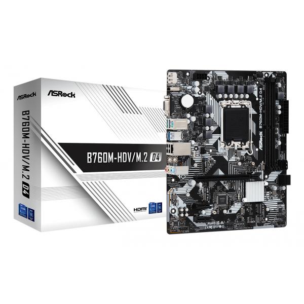 Image of ASRock B760M-HDV/M.2 D4 - Motherboard - micro ATX - LGA1700-Sockel - B760 Chipsatz - USB-C 3.2 Gen 1, USB 3.2 Gen 1 - Gigabit LAN - Onboard-Grafik (CPU erforderlich)