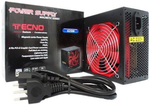 Alimentatore Tecno 625 Watt Big Fan - 1 connettore alimentazione standard 12V MB 20/24 (20+4 pin) - Interruttore di accensione - Elevata MTBF - colore