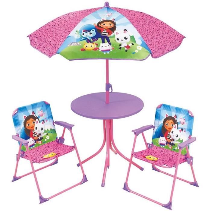 Image of Mobili da giardino - FUN HOUSE - Mobili da giardino Gabby e Magic House Tavolo 46 x 46 cm 2 sedie pieghevoli ombrellone 125 x 100 cm
