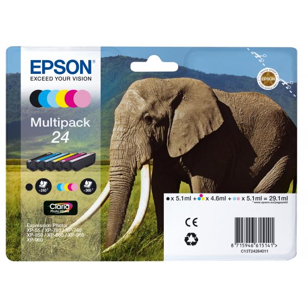 Image of Epson 24 Multipack - confezione da 6 - 29,1 ml - nero, giallo, ciano, magenta, magenta chiaro, ciano chiaro - originale - confezione in blister - cartuccia Inkjet (alternativa a: Epson 24XL)
