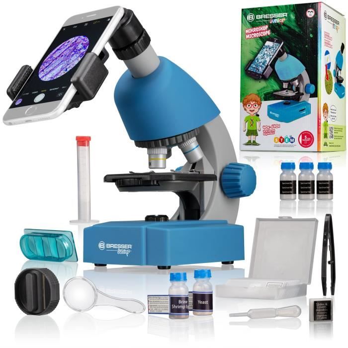 Microscopio 40x-640x - BRESSER JUNIOR - Illuminazione a LED - kit di sperimentazione - blu