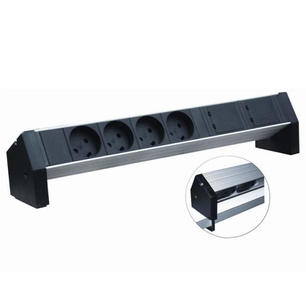 Image of Retex 24155804 unit di distribuzione dell'energia [PDU] 4 presa[e] AC Alluminio, Nero (Aluminium Pdu 380X45X45Mm. - Table. 4-Way K Outlet+ - Warranty: 12M)