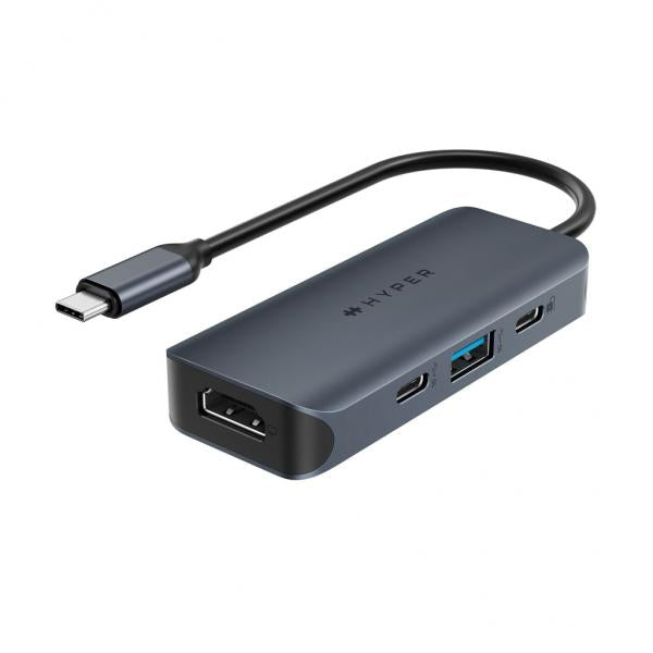 Image of HYPER HD4001GL hub di interfaccia USB 3.2 Gen 1 [3.1 Gen 1] Type-C 10000 Mbit/s Blu, Grigio (HyperDrive EcoSmartT Gen.2 - Universal USB-C? 4-in-1 Hub w - 100 W PD Power Pass-thru - Warranty: 24M)