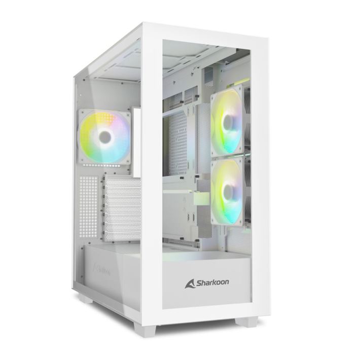 Image of Case Sharkoon Rebel C60 RGB bianco - Atx, Micro Atx - Alimentatore NON presente - 2 porte USB frontali, audio in/out - 2x Ventole 120mm. Rgb - Mid Tower ATX