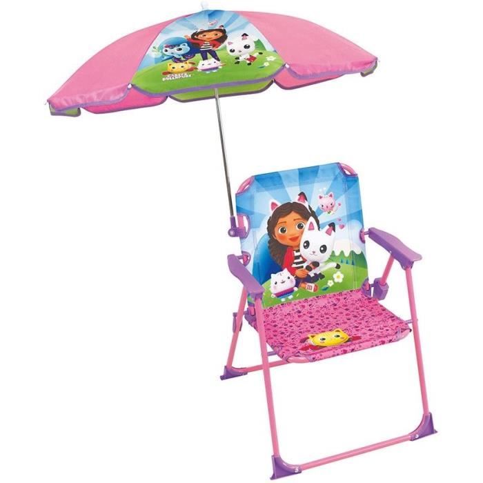 Image of Arrossoamento da giardino - FUN HOUSE - Sedia pieghevole Gabby and the Magic House H.53 x L.38,5 x P.37,5 cm con parasole 65 cm