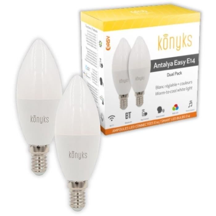 Image of 2 Lampadine LED - KONYKS - Antalya Easy E14 - Wifi + Bt - 5 W - 350 Lumen - Colori + Bianco - Compatibile Alexa / Google Home