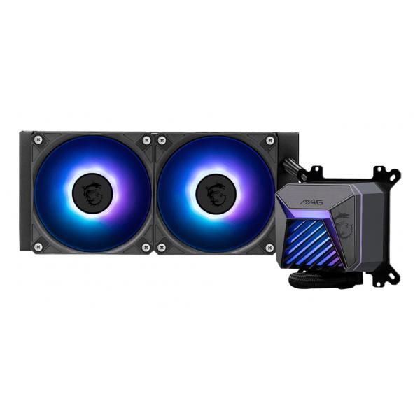 Image of MSI MAG Coreliquid A15 240 è un sistema di raffrossodamento liquido all-in-one con radiatore da 240mm e due ventole da 12cm. Offre prestazioni termiche eccezionali e illuminazione ARGB per PC gaming e workstation.
